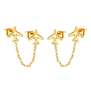 8.2*8mm Airplane+03 Cross Chain 30mm Accessories Earrings Golden