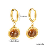 2*10mm I.D. earrings+11.6mm round twisted edge with half tiger's eye/half white pearl earrings gold/steel color