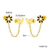 8mm black flower + 6.7*5.6mm butterfly + 03 cross chain 30mm accessories earrings gold color