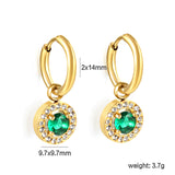 Wire 2*14mm O.D. earrings + 9.7mm round pink zirconia/emerald green glass + CNC drilling white zirconium hoop fittings Gold color