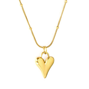 12.2*15mm Pointed Heart Pendant 0.9 Round Snake Bead Chain*40+5cm+6mm Round Plaque Necklace Golden