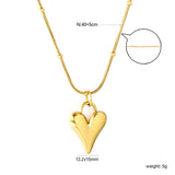 12.2*15mm Pointed Heart Pendant 0.9 Round Snake Bead Chain*40+5cm+6mm Round Plaque Necklace Golden