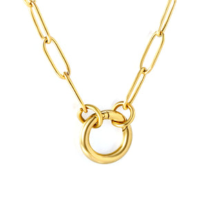 Wire 2.5*outside 14mm round clasp pendant 45cm necklace gold color