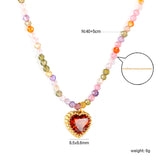 8.5*8.6mm Bead Edge Heart Shape Sticky White/Black/Purple/Red/Pink Zircon Pendant 2mm White Beads*40+5cm+6mm Round Plaque Necklace Gold Color