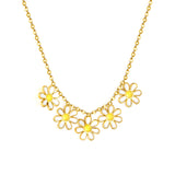 7.8mm six-petal flower white/purple/blue oil drip accessories 0.3 cross chain *40+5cm+6mm round plate necklace gold color