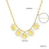 7.8mm six-petal flower white/purple/blue oil drip accessories 0.3 cross chain *40+5cm+6mm round plate necklace gold color