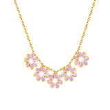 7.8mm six-petal flower white/purple/blue oil drip accessories 0.3 cross chain *40+5cm+6mm round plate necklace gold color