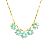 7.8mm six-petal flower white/purple/blue oil drip accessories 0.3 cross chain *40+5cm+6mm round plate necklace gold color