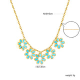 7.8mm six-petal flower white/purple/blue oil drip accessories 0.3 cross chain *40+5cm+6mm round plate necklace gold color