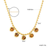 6mm round tiger's eye stone accessories 2mm bead chain *40+5cm+6mm round plate necklace Golden