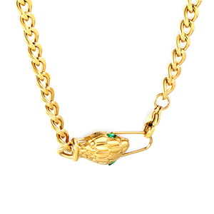 10*17.2mm Snake Head Sticky Green Zirconium Accessories Thickness 2.3+Width 5mm*Length 40cm Chain Necklace 45cm Gold color