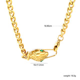 10*17.2mm Snake Head Sticky Green Zirconium Accessories Thickness 2.3+Width 5mm*Length 40cm Chain Necklace 45cm Gold color