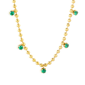 4mm Round Emerald Zirconia Accessories 3mm Bead Chain*40+5cm+6mm Round Plaque Necklace Golden