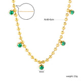 4mm Round Emerald Zirconia Accessories 3mm Bead Chain*40+5cm+6mm Round Plaque Necklace Golden