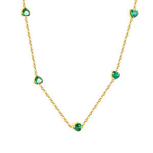 4.8mm Heart Emerald Zirconia Accessories 0.3 Cross Chain*40+5cm+6mm Round Plaque Necklace Gold