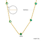 4.8mm Heart Emerald Zirconia Accessories 0.3 Cross Chain*40+5cm+6mm Round Plaque Necklace Gold