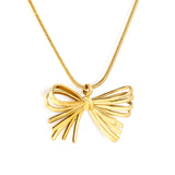 30*18.5mm bow pendant 1.2mm round snake*45+5cm+6mm round plate necklace gold color