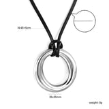 35mm Hollow Circle Pendant 45+5cm+6mm Round Plaque Leather Strap Necklace Steel/Gold