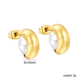 6*14mm semi-curved hoop with 10mm semi-white rubber bead earrings Gold color