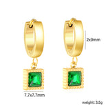 2*9mm I.D. spherical ear clips + 7.7mm square emerald zirconia fittings Earrings gold color