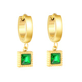 2*9mm I.D. spherical ear clips + 7.7mm square emerald zirconia fittings Earrings gold color