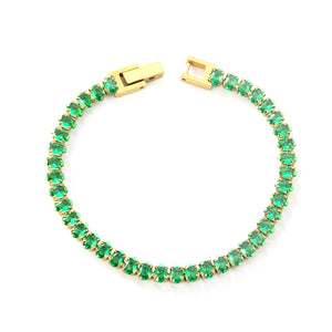 5*3.5mm Oval Emerald Crystal Zirconium Button Head Bracelet 17cm Steel/Golden