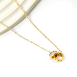 Double Circle Pendant with Diamonds + Roman Numerals Necklace 44+5cm Gold Color