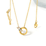 Double Circle Pendant with Diamonds + Roman Numerals Necklace 44+5cm Gold Color