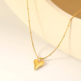 12.2*15mm Pointed Heart Pendant 0.9 Round Snake Bead Chain*40+5cm+6mm Round Plaque Necklace Golden