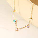 6.3*5.4mm Heart Mixed Color Oil Drops Accessories 04 Cross Chain*40+5cm+6mm Round Plaque Necklace Golden