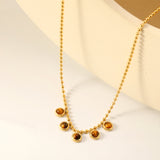 6mm round tiger's eye stone accessories 2mm bead chain *40+5cm+6mm round plate necklace Golden