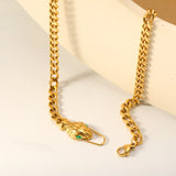 10*17.2mm Snake Head Sticky Green Zirconium Accessories Thickness 2.3+Width 5mm*Length 40cm Chain Necklace 45cm Gold color