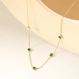 4.8mm Heart Emerald Zirconia Accessories 0.3 Cross Chain*40+5cm+6mm Round Plaque Necklace Gold