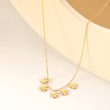 7.8mm six-petal flower white/purple/blue oil drip accessories 0.3 cross chain *40+5cm+6mm round plate necklace gold color