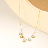 7.8mm six-petal flower white/purple/blue oil drip accessories 0.3 cross chain *40+5cm+6mm round plate necklace gold color