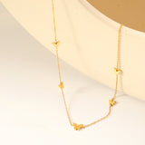 6.7*5mm Large+5.3*4.2mm Small Butterfly Fittings 0.3 Cross Chain*45+5cm+6mm Round Plaque Necklace Golden