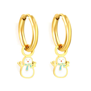 2*10mm circle + 6.7*12mm snowman with white drop earrings gold color