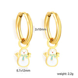 2*10mm circle + 6.7*12mm snowman with white drop earrings gold color