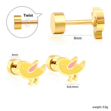 Screw plug 0.8*8mm pin 8*6.4mm small bird with yellow oil drop earrings gold color