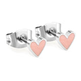 4.5mm Heart with Pink Glitter Drip Earrings Steel Color