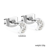 4.2*5mm Moon with CNC Zirconia Stud Earrings Steel Color/Golden Color