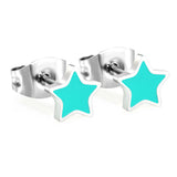 7mm Star with Mint Green Drip Earrings Steel Color