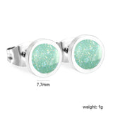 7.7mm Round with Gray Green/Mint Green Glitter Drip Earrings Steel Color