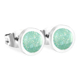 7.7mm Round with Gray Green/Mint Green Glitter Drip Earrings Steel Color