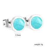 7.7mm Round with Gray Green/Mint Green Glitter Drip Earrings Steel Color