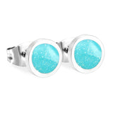 7.7mm Round with Gray Green/Mint Green Glitter Drip Earrings Steel Color