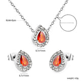 8.7*11mm teardrop shaped garnet red zirconium with white zirconium hoops earrings + necklace cross chain 0.3*44+5cm+6mm round end plate Set steel color / gold color