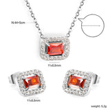 11*8.8mm rectangle garnet red zirconium with white zirconium circle earrings + necklace cross chain 0.3*44+5cm+6mm round end plate Set steel color/golden