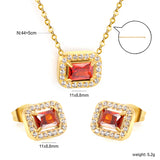 11*8.8mm rectangle garnet red zirconium with white zirconium circle earrings + necklace cross chain 0.3*44+5cm+6mm round end plate Set steel color/golden