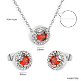 9.6mm Round Garnet Red Zirconia with White Zirconia Hoop Earrings + Necklace Cross Chain 0.3*44+5cm+6mm Round Tail Plaque Set Steel Color / Gold